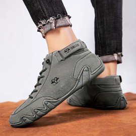 Men's Lace-up Boots, Casual Walking Shoes With Hook And Loop Fastener