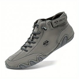 Men's Lace-up Boots, Casual Walking Shoes With Hook And Loop Fastener