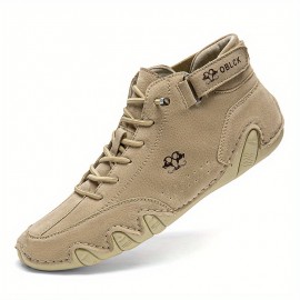 Men's Lace-up Boots, Casual Walking Shoes With Hook And Loop Fastener