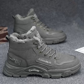 Men's PU Leather Work Boots, High Top Non-slip Wear Resistant Lace-up Boots For Outdoor Walking Hiking Climbing