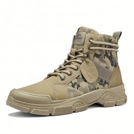 Men's Tactical Camouflage High Top Lace Up Boots With Assorted Colors, Casual Outdoor Training Hiking Trekking Shoes