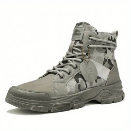 Men's Tactical Camouflage High Top Lace Up Boots With Assorted Colors, Casual Outdoor Training Hiking Trekking Shoes