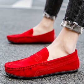 Plus Size Men's Solid Suede Loafers, Casual Comfy Slip On Shoes Flat Shoes For Men's Outdoor Footwear