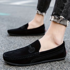 Plus Size Men's Solid Suede Loafers, Casual Comfy Slip On Shoes Flat Shoes For Men's Outdoor Footwear