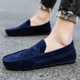 Plus Size Men's Solid Suede Loafers, Casual Comfy Slip On Shoes Flat Shoes For Men's Outdoor Footwear