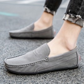 Plus Size Men's Solid Suede Loafers, Casual Comfy Slip On Shoes Flat Shoes For Men's Outdoor Footwear