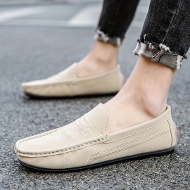 Plus Size Men's Solid Suede Loafers, Casual Comfy Slip On Shoes Flat Shoes For Men's Outdoor Footwear