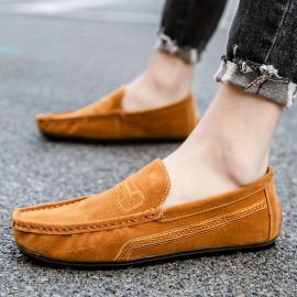 Plus Size Men's Solid Suede Loafers, Casual Comfy Slip On Shoes Flat Shoes For Men's Outdoor Footwear