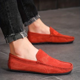 Plus Size Men's Solid Suede Loafers, Casual Comfy Slip On Shoes Flat Shoes For Men's Outdoor Footwear