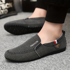 Men's Casual Canvas Loafers, Breathable Lightweight Anti-skid Slip On Shoes For Outdoor Walking Driving, Spring And Summer