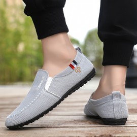 Men's Casual Canvas Loafers, Breathable Lightweight Anti-skid Slip On Shoes For Outdoor Walking Driving, Spring And Summer