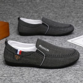 Men's Casual Canvas Loafers, Breathable Lightweight Anti-skid Slip On Shoes For Outdoor Walking Driving, Spring And Summer