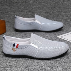 Men's Casual Canvas Loafers, Breathable Lightweight Anti-skid Slip On Shoes For Outdoor Walking Driving, Spring And Summer