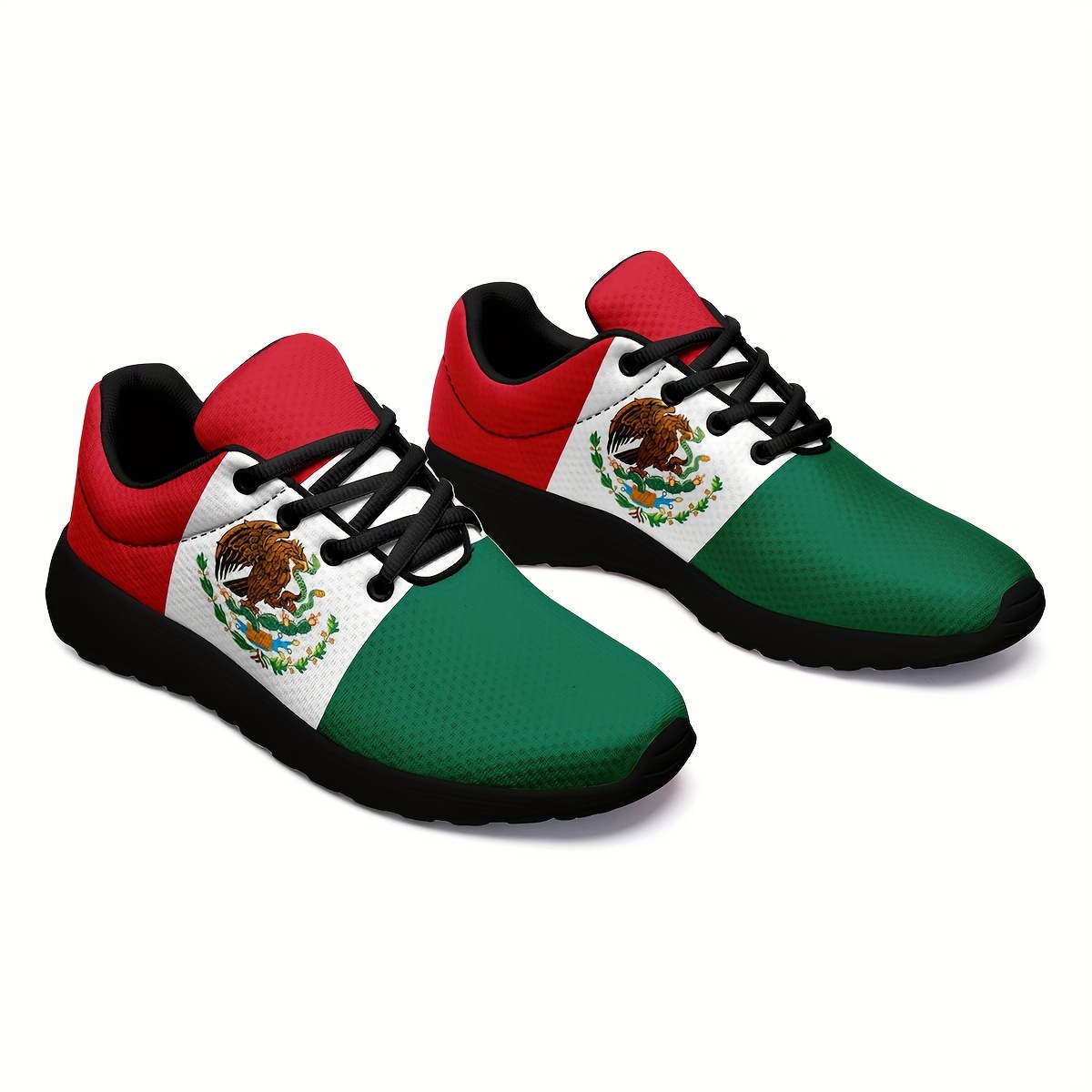 plus size mens trendy mexico national flag pattern sneakers comfy non slip casual soft sole lace up shoes for mens outdoor activities details 2