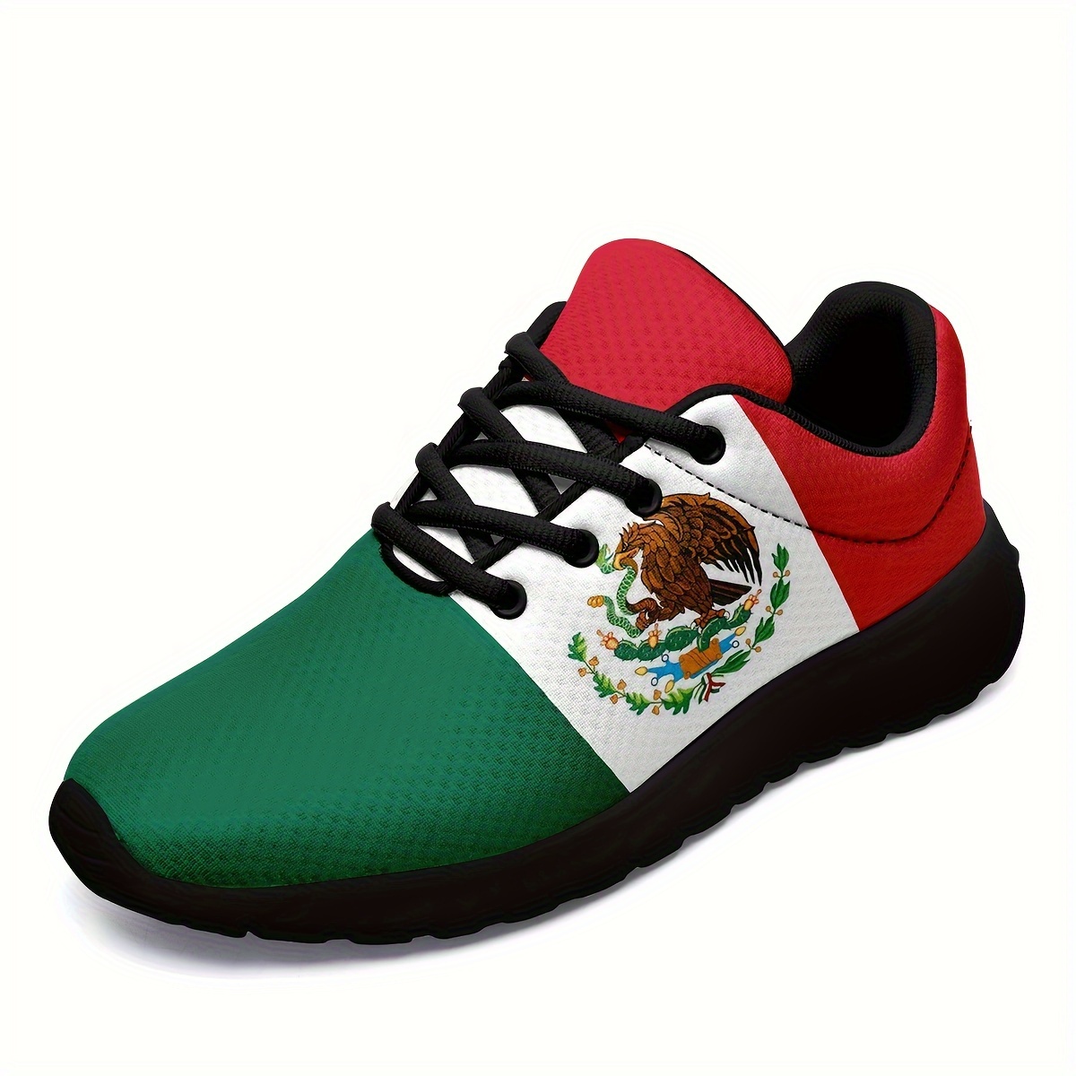 plus size mens trendy mexico national flag pattern sneakers comfy non slip casual soft sole lace up shoes for mens outdoor activities details 5