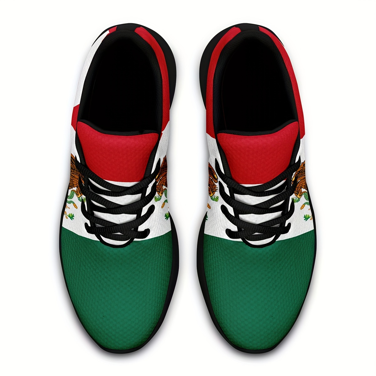 plus size mens trendy mexico national flag pattern sneakers comfy non slip casual soft sole lace up shoes for mens outdoor activities details 7