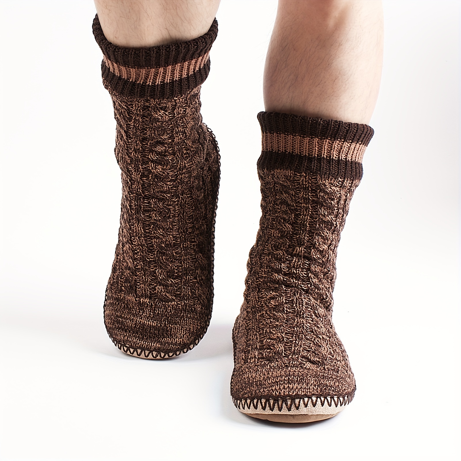 mens slipper socks winter cable knit non skid warm slipper socks cozy soft indoor socks fluffy sherpa shoes details 5