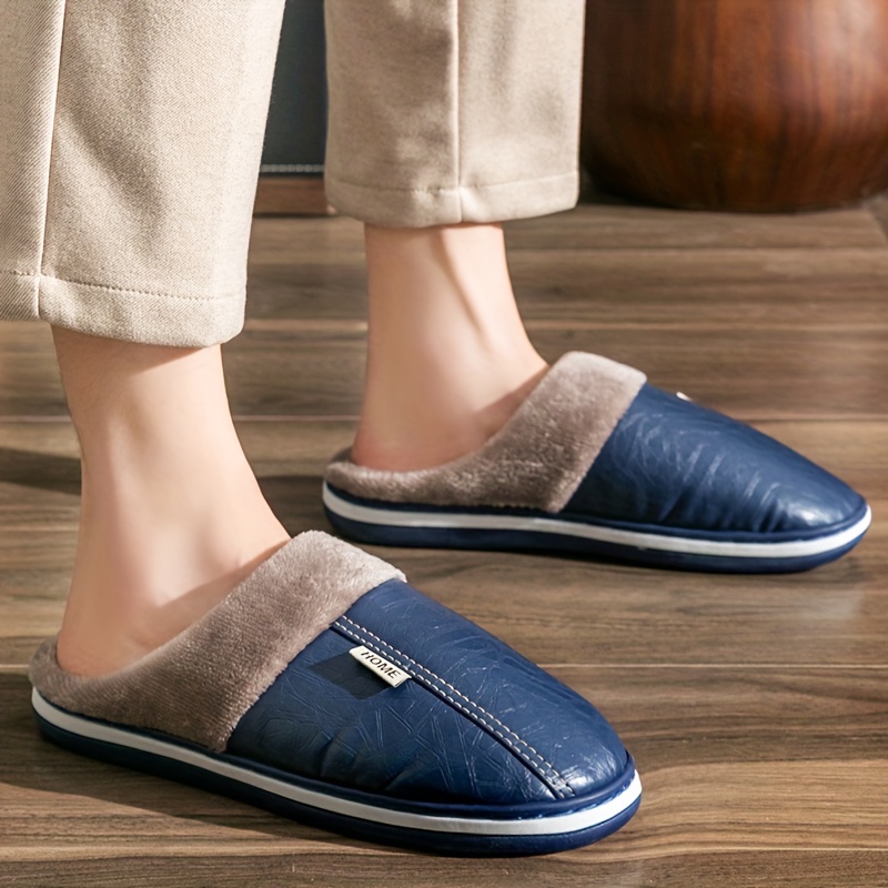 mens slippers home winter indoor warm shoes thick bottom plush waterproof house slippers classic men cotton shoes details 10