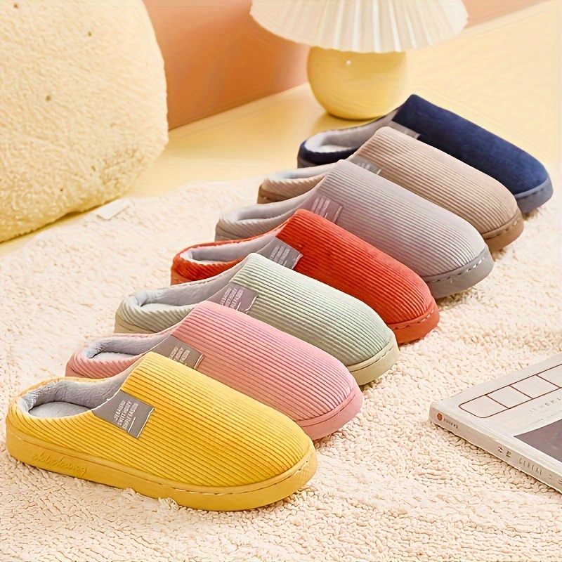 soft plush cozy ribbed corduroy house slippers anti skid slip on shoes indoor for men winter shoes details 0