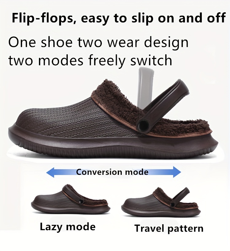 mens waterproof plush lined clogs slip on closed toe slippers soft sole walking shoes comfy home slippers for winter details 2