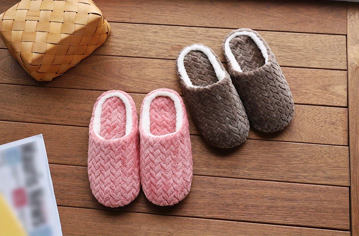 home slippers soft plush cozy house slippers anti skid slip on shoes indoor for men winter shoes details 5