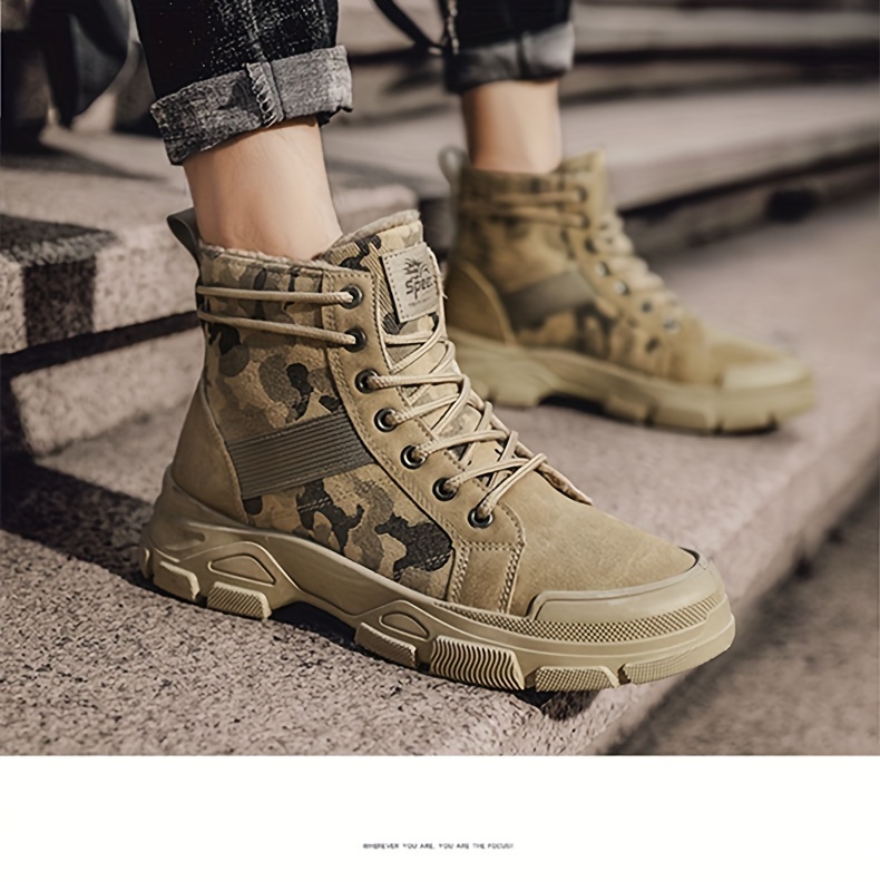 mens camouflage sturdy work boots lace up boots comfortable and breathable shoes details 0