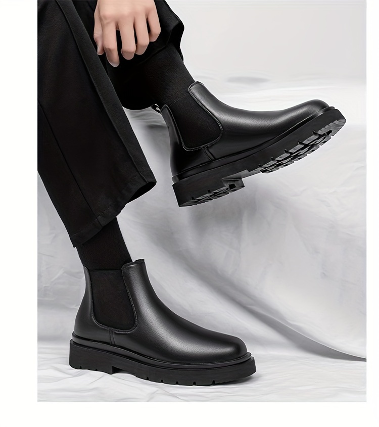 mens trendy chelsea boots waterproof anti skid slip on ankle boots with thick sole for outdoor spring and autumn details 6