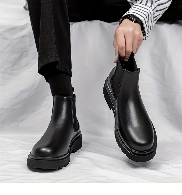 mens trendy chelsea boots waterproof anti skid slip on ankle boots with thick sole for outdoor spring and autumn details 7