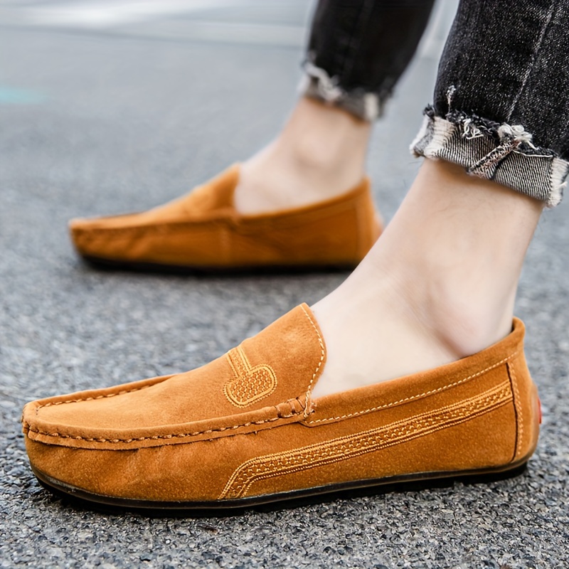 plus size mens solid suede loafers casual comfy slip on shoes flat shoes for mens outdoor footwear details 6