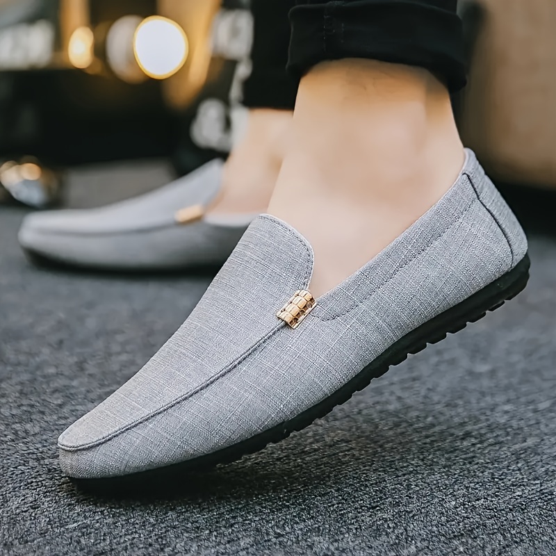 mens solid canvas loafers casual comfy slip on shoes flat shoes for mens outdoor footwear details 8