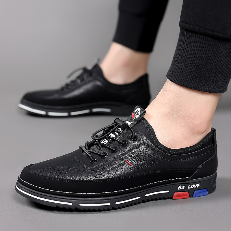 mens no tie pu leather sneakers casual walking shoes comfortable and easily wiped clean details 5